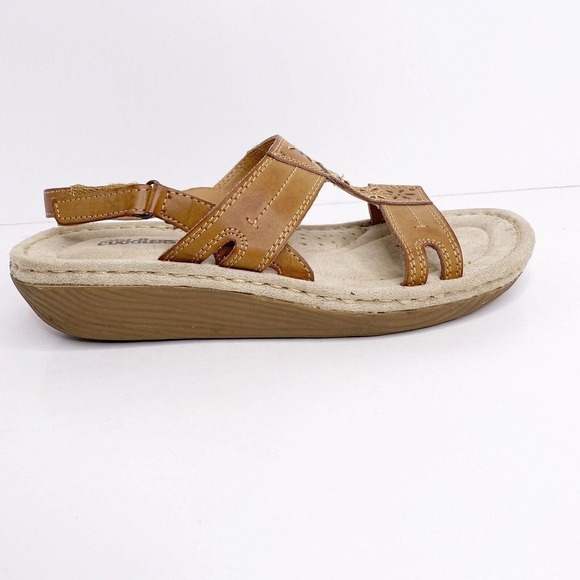 Cobbie Cuddlers Tan Leather Sandal Shoes Sz 8.5 W Hook And Loop Womens Comfort - Picture 2 of 10
